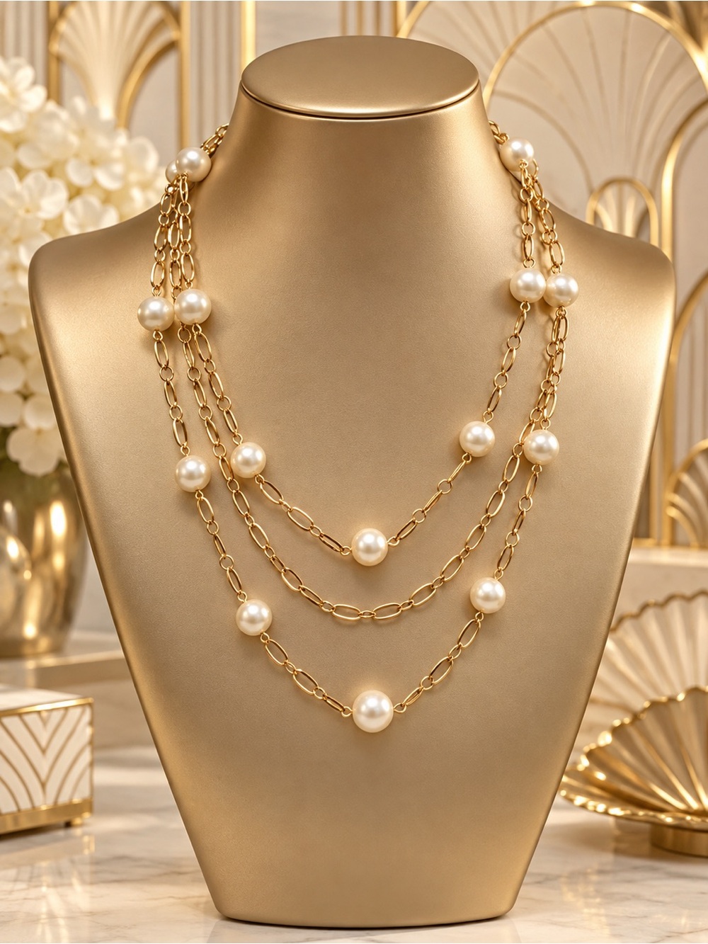 🆕🤗 Elegant Gold Fresh Water Pearl Layered Necklace - Classic Women Jewelry
